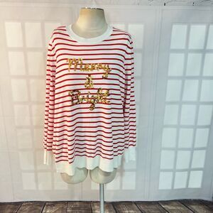 Cynthia Rowley Multicolor Graphic Sequin Stripe Pullover Holiday Knit Top Sz 1X
